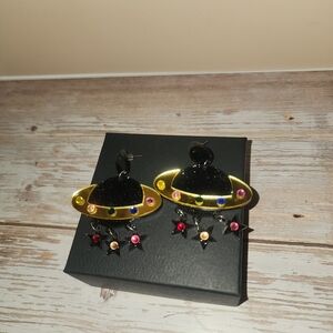 Gold and Black Glitter Acrylic Planet Earrings